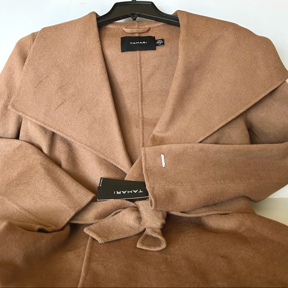 TAHARI Ella Double Face Wool Belted Coat - Camel - Picture 5 of 7
